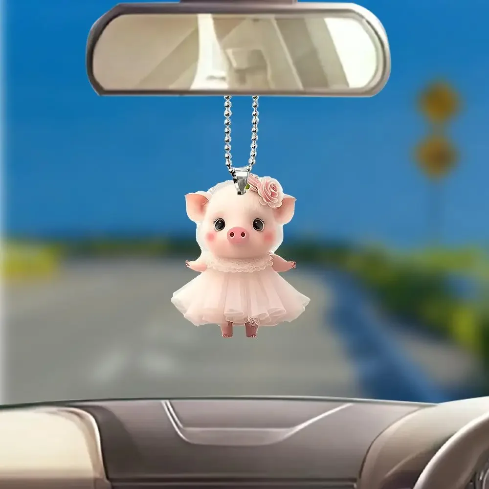 1pc Explosion of Cute Piggy Car Interior Acrylic Charm Pendant Key Charm Cute Keychain Cute Car Accessories Car Decoration