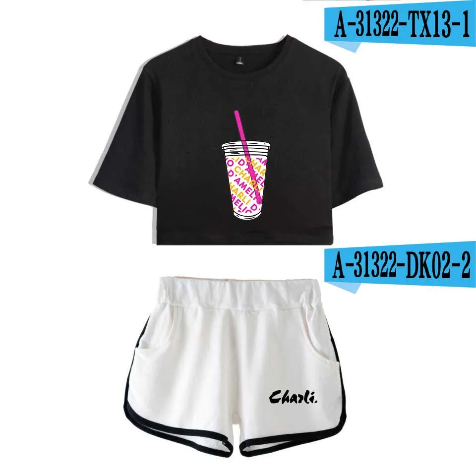 

Модный молодежный комплект из двух предметов Charli DAmelio Ice Coffee Splatter Girls Dew navel сексуальные шорты + красивая футболка спортивные костюмы для девочек