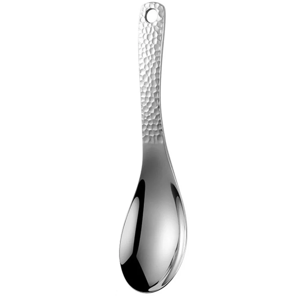 Rust Resistant Hammer Patterned Stainless Steel Spoon Thickened Deepen Dessert Spoon with Hanging Hole Table Spoon Home Kitchen