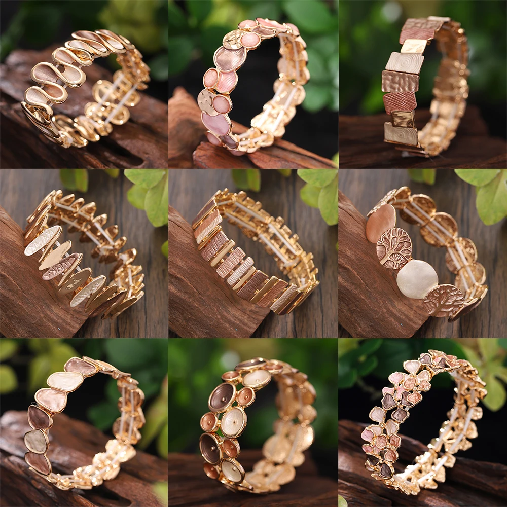 

Fashion Drip Oil Geometric Elastic Bracelet for Women Accessories New Trendy Gold Color Bangle Daily Party Prom Jewelry Gifts