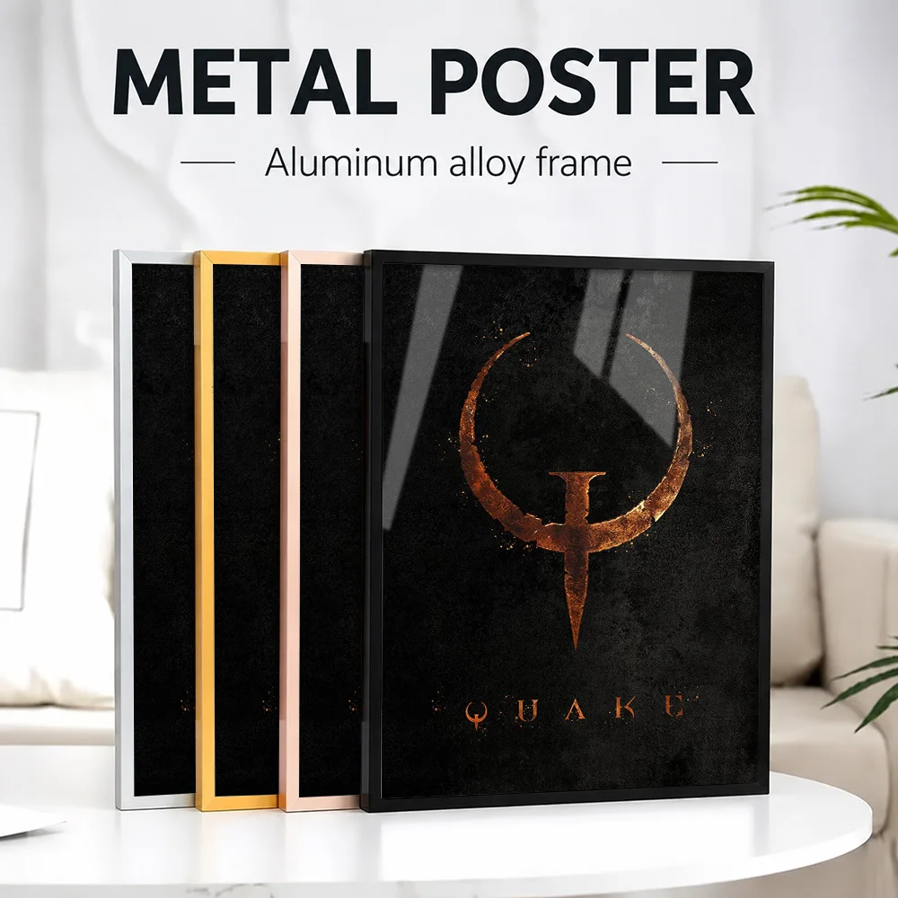Quake Logo Framed Aluminum Metal Poster Customized Photo Immersive Adventure Style Wall Art For Bedroom And Study Player Gift