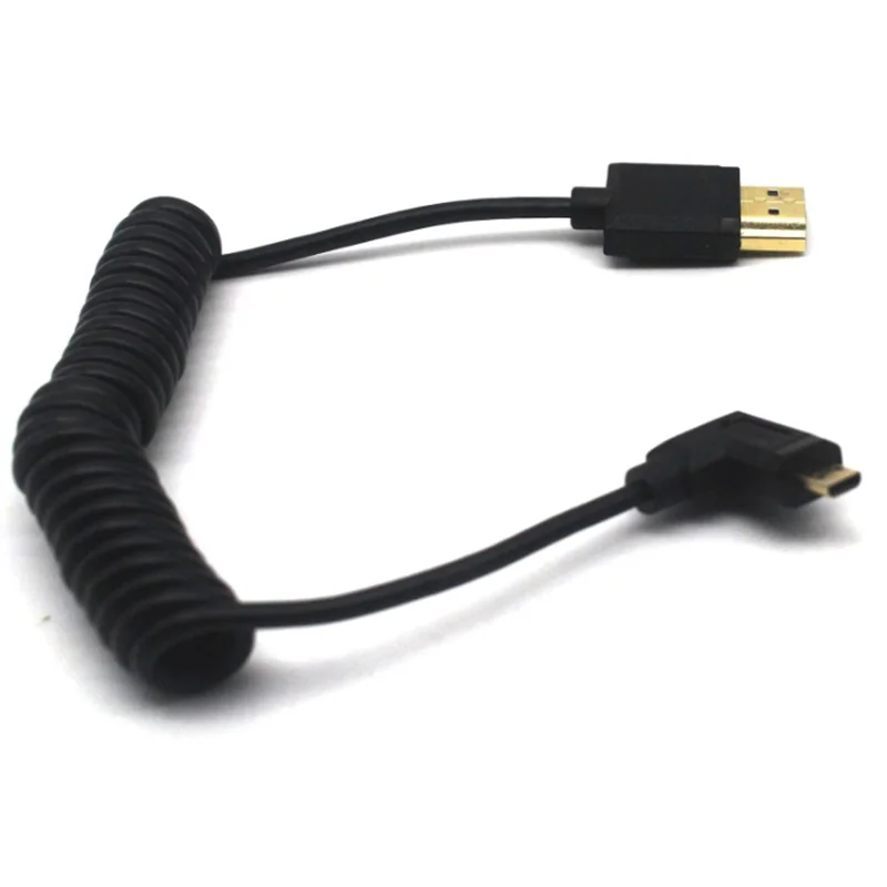 

1.2m 2.0 Version 4K* 2k@60hz φ： 3.2mm HD Micro HDMI - compatible With Spring Extendable 90 Degree Angle Cable