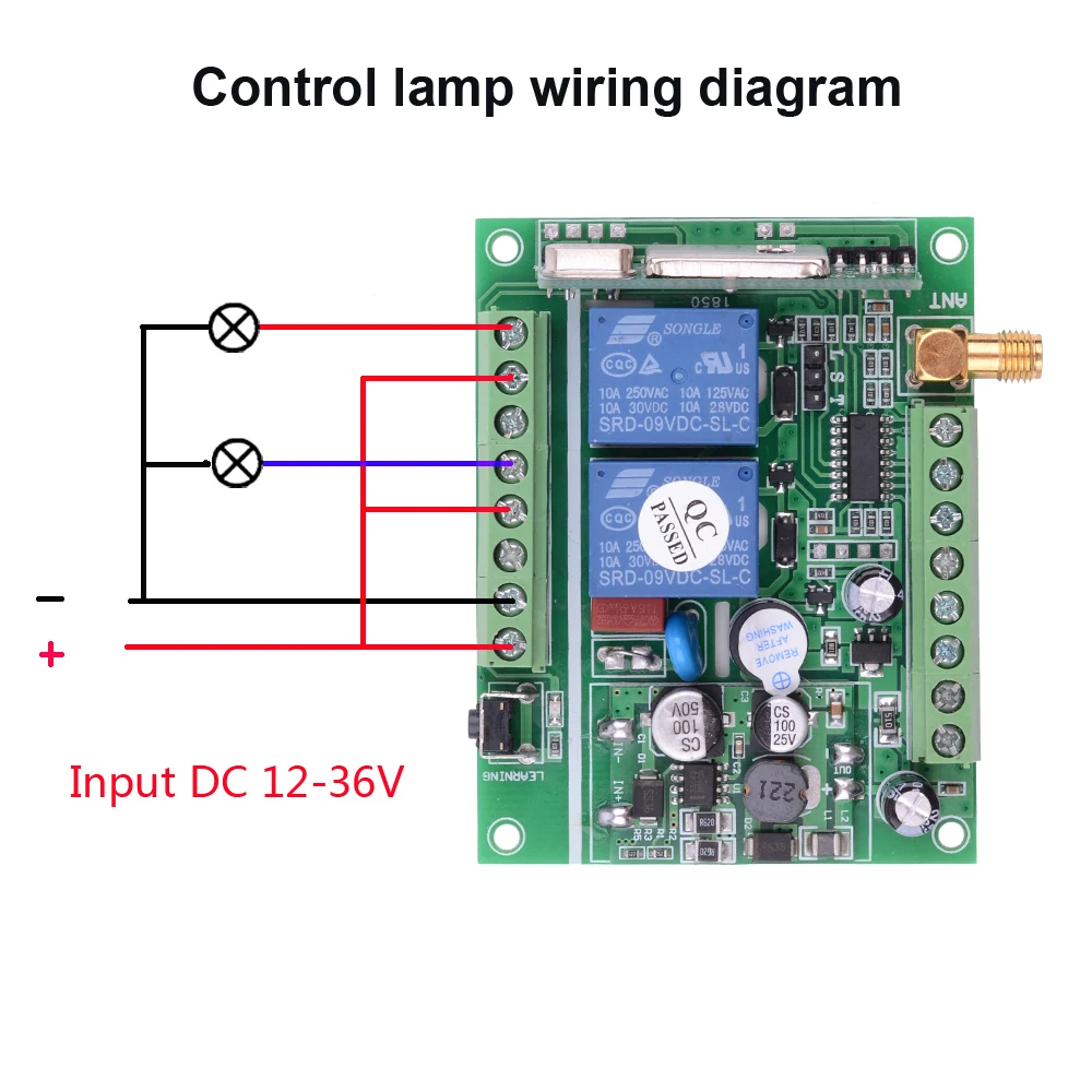 12V 24V 36V New Custom Wireless Remote Control Switch 2 CH 433Mhz  Relay Motor Remote Control Garage Door Remote Opener