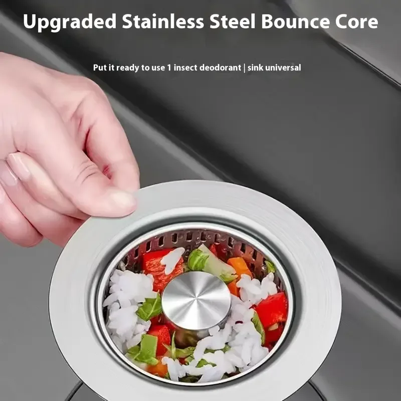 Press Type Stainless Steel Kitchen Sink Filter - Anti Clogging, Easy To Clean, Leak Proof And Odor Proof, Suitable For Kitchens