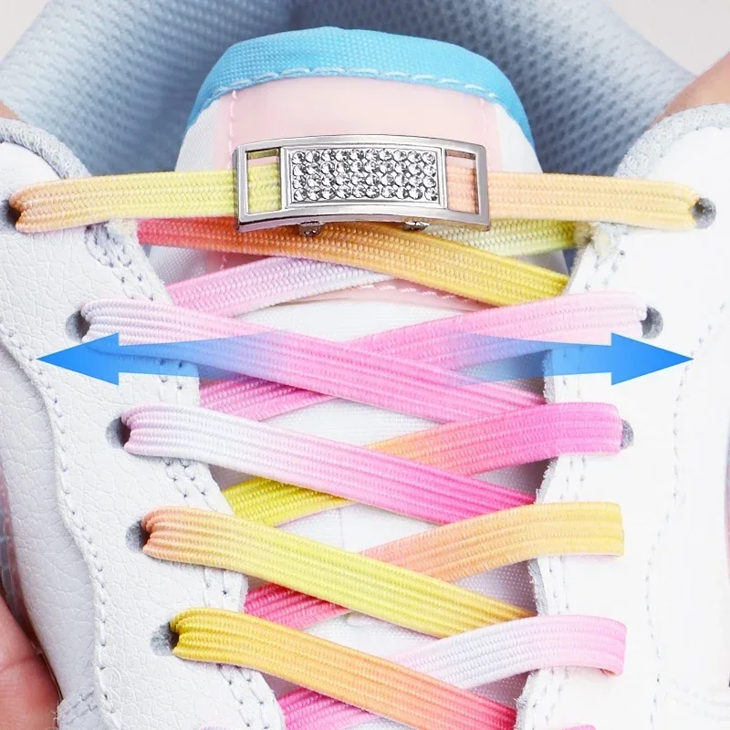 Glitzernde Elastische Diamant-Verschluss Schnürsenkel Ohne Binden für Sneaker und Flache Schuhe Schuhzubehör