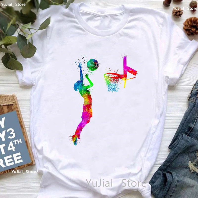 Kaus Gambar Cetak Basket It'S In My Dna Hadiah Modis untuk Anak Perempuan Cat Air Kaus Kekasih Basket Atasan Kaus Harajuku Wanita