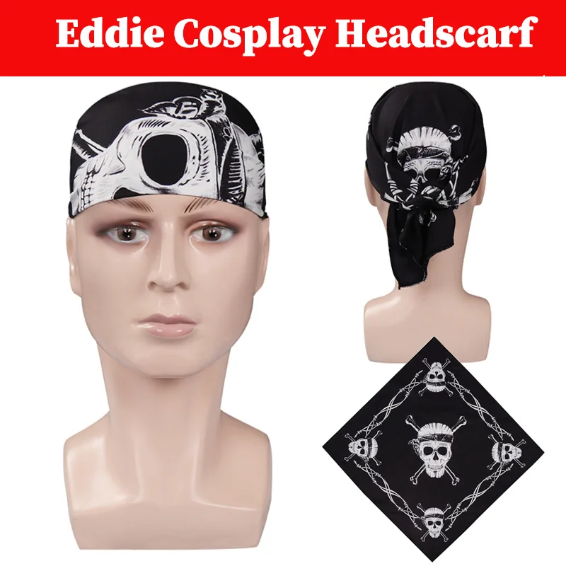 Eddie Cos Munson Cosplay Headscarf Costume Props  TV ST 4 Disguise Headband Dress Up Black Skull Printed Hair Scarf Halloween