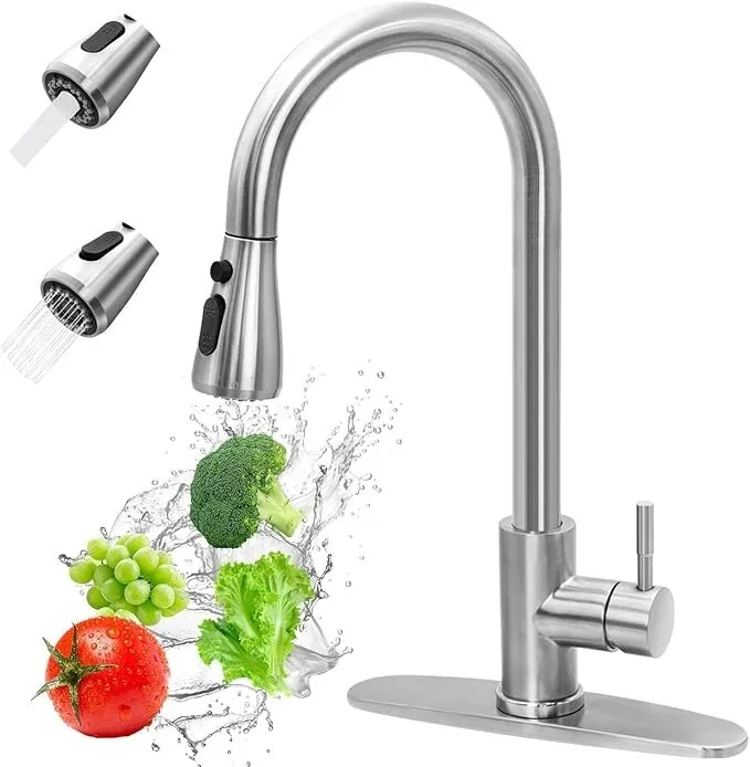 

WEWE Kitchen Faucet Sink Pull Down Sprayer Swivel Spout Brushed Nickel Mixer Tap