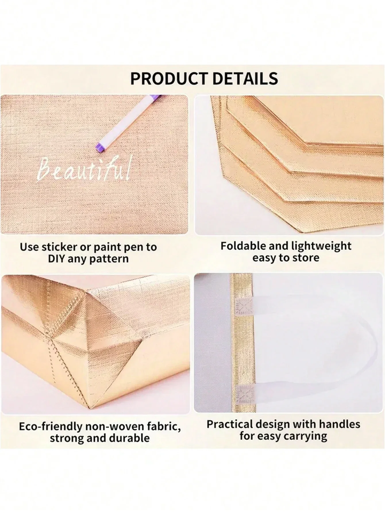 E2 10 قطعة الذهب الفضة قابلة لإعادة الاستخدام هدية حمل حقيبة تسوق بقالة هدية لوصيفات العروس حفلة عيد ميلاد الزفاف البكالوريوس لوازم الحفلات