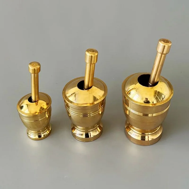 Handmade Thickened Brass Mortar and Pestle Set Traditional Spice Herb Grinding Crusher Kitchen Tool