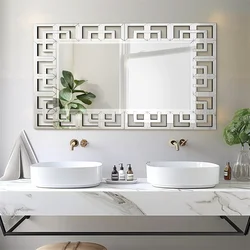 LUVODI 48-Inch Silver Wall Mirror Polished Hollow-out Decorative Accent for Hallway Living Room Fireplace Modern Home Decor