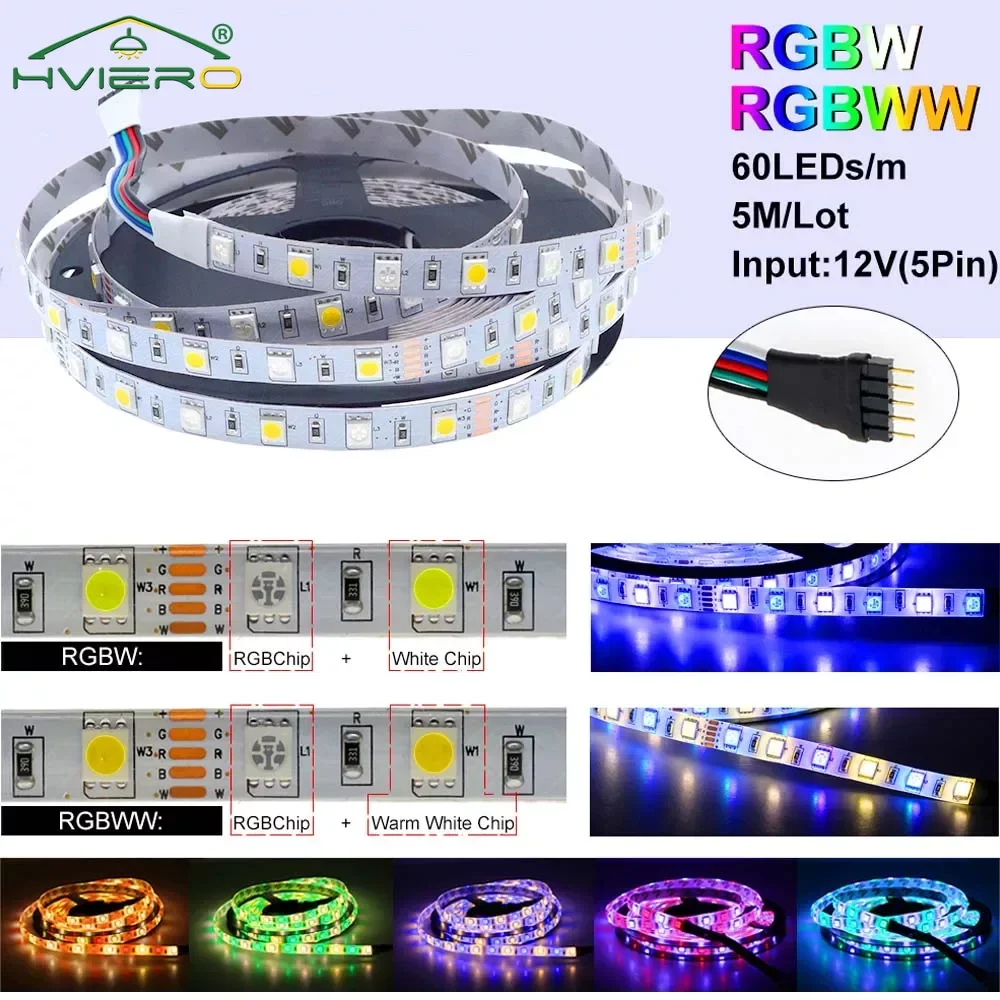 5M 5050 RGB DC 12V Five in One IP65 IP20 Flexible LED Strip Lights Holiday Desk Lamp ceiling Lighting DIY Billboard Decoration