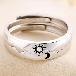 Sun Moon 2in1 Irregular Match Couple Rings Opening Adjustable Ring Sterling Silver Wedding Ring Jewlery Lover Gift for Friends