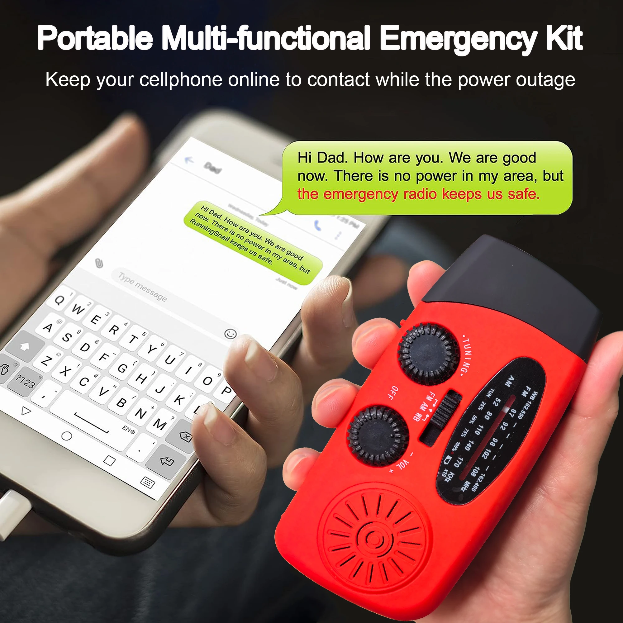 راديو كرنك اليد المحمول، راديو الطقس في حالات الطوارئ، يعمل بالطاقة الشمسية AM/FM NOAA، إنذار SOS، مصباح يدوي 2000 مللي أمبير في الساعة بنك طاقة قابل لإعادة الشحن #2