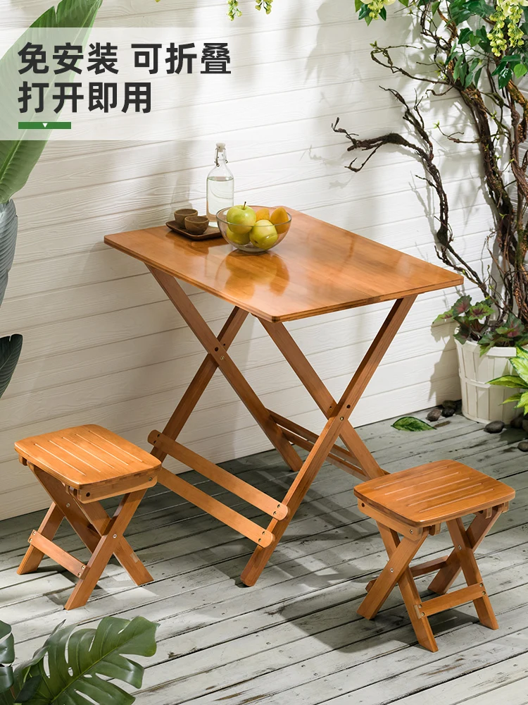 Wooden Horse Man Foldable Table Simple Portable Outdoor Small Square round Table Dining Table and Chair Balcony Home Stall