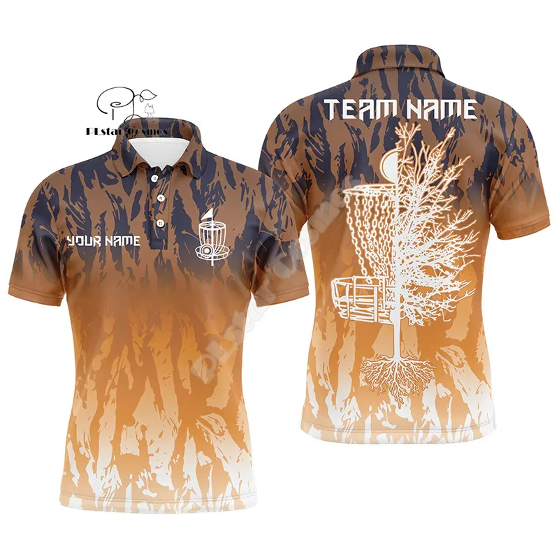 Custom Name Disc Golf Player Camo Flame Graffiti Tattoo Retro 3DPrint Summer Casual Harajuku Short Sleeves Polo Jersey Shirts A4