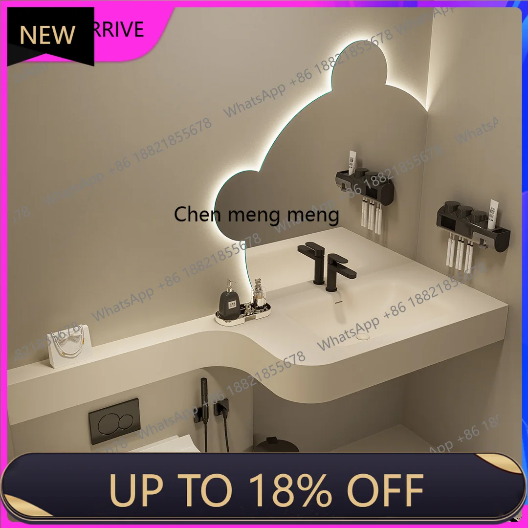 

C88 Cream Style Corian Integrated Basin Countertop Bear Mirror Bathroom Cabinet Combination Wash Table