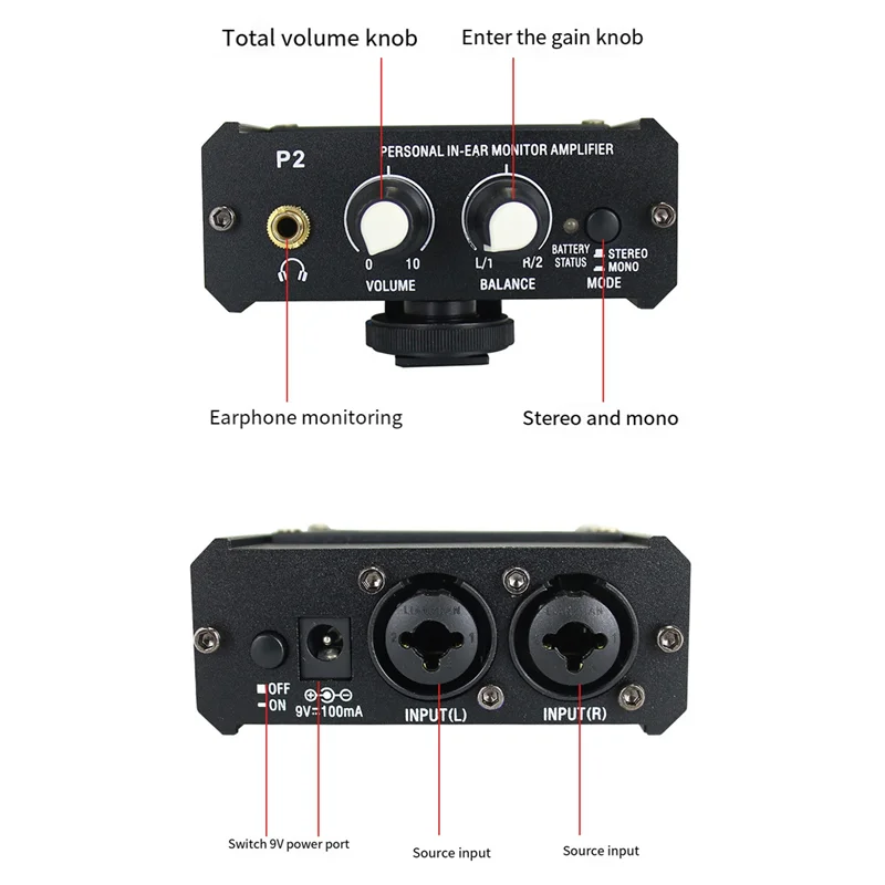 

1 Piece P2 Headphone Preamplifier Headphone Monitor Black Metal Suitable For Speech / Live Streaming EU Plug