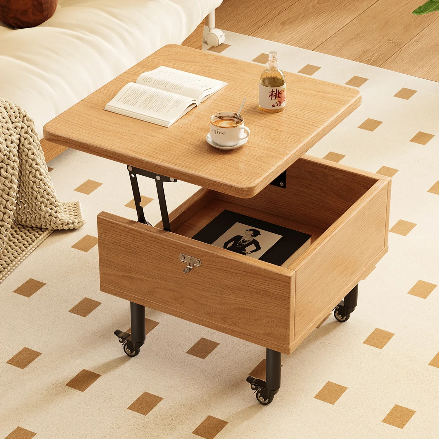 Lifting sofa side few household small apartment dual-purpose coffee table tea table free installation simple dining table desk b