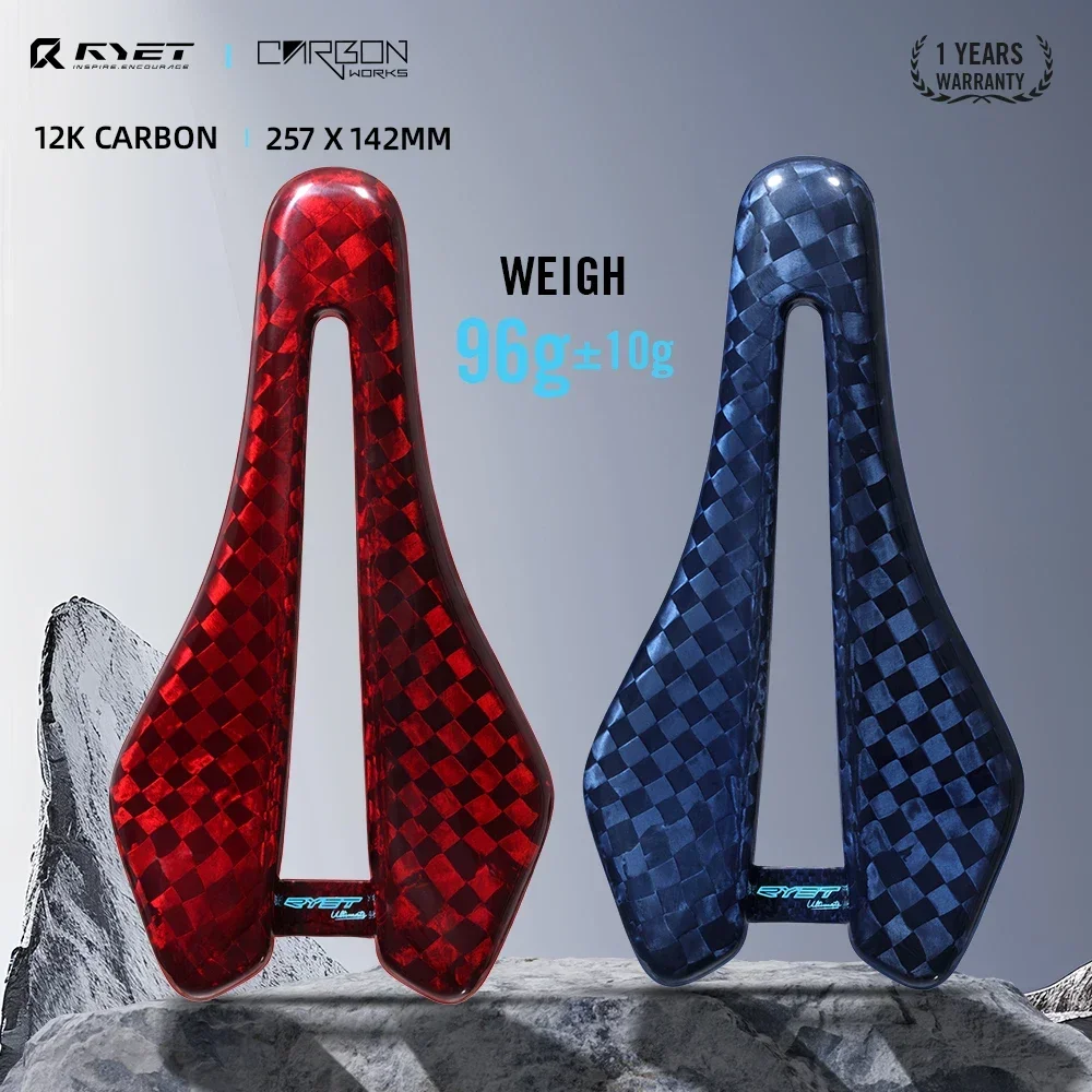 

RYET Bike Saddle 102g Full Carbon 12K PU Leather 7x9mm Oval Rails for Road MTB Triathlon Gravel Lightweight Racing Saddle
