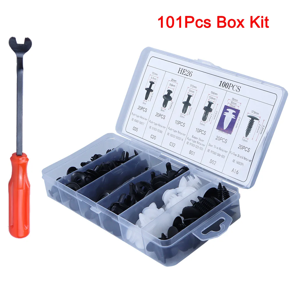 Car Plastic Fastener Clips Set with Box Mixed Auto Body Push Retainer Pin Rivet Bumper Door Trim Panel Fastener Clip Kit