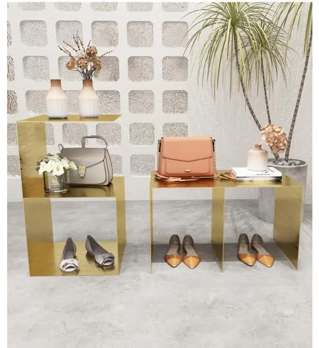 Clothing store stainless steel titanium gold in the island display table shoes bags goods set logistics water table