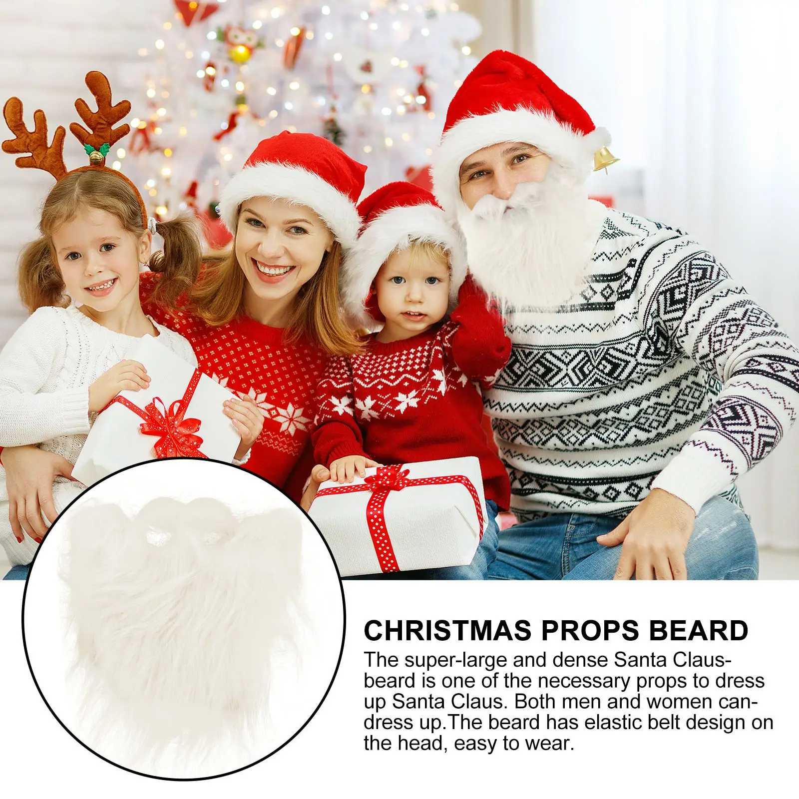 

2Pcs Christmas White Beard Santa Mustaches Cosplay Facial Hair Durable Long Service Resistant Smooth Touch