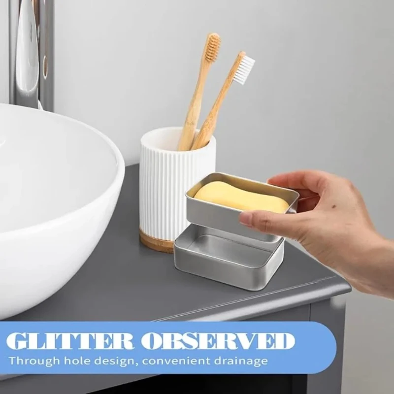 Picture 5: 1PC Portable Double-layer Aluminum Soap Dish with A Lid and Drainage Design Ideal for Travel Hotel Bathrooms and Outdoor Use