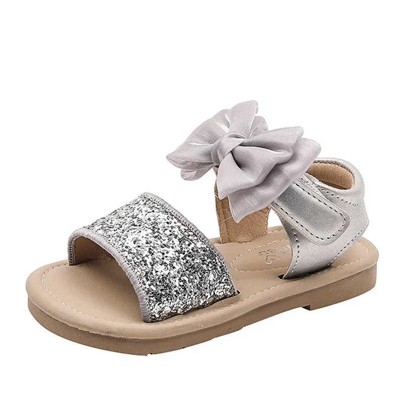 Summer New Girls Sandals Female Baby Open-toe Fashion Sequins Sandals Children Bow Soft Bottom Beach Shoes