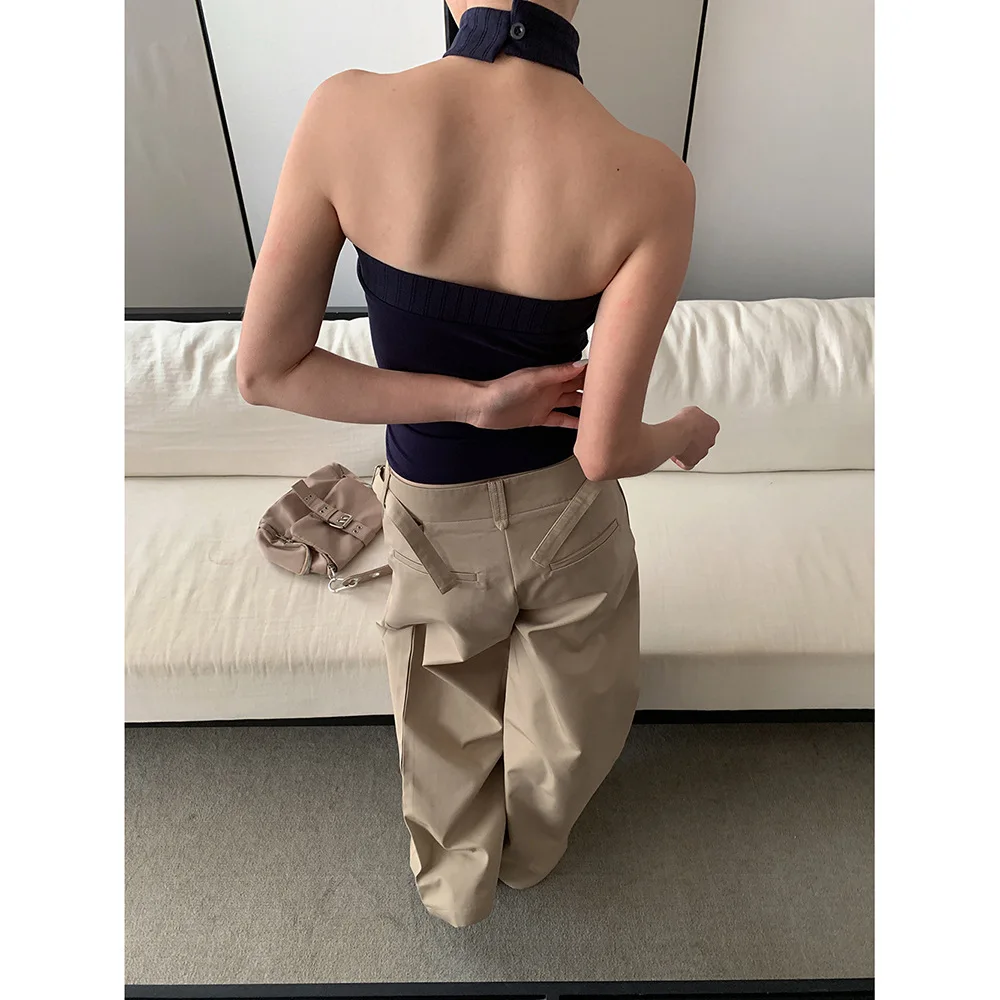 سراويل كاجوال واسعة الساق للركاب على الطراز الأمريكي سراويل بدلة نسائية لضبط حزام الربيع 2025 #4