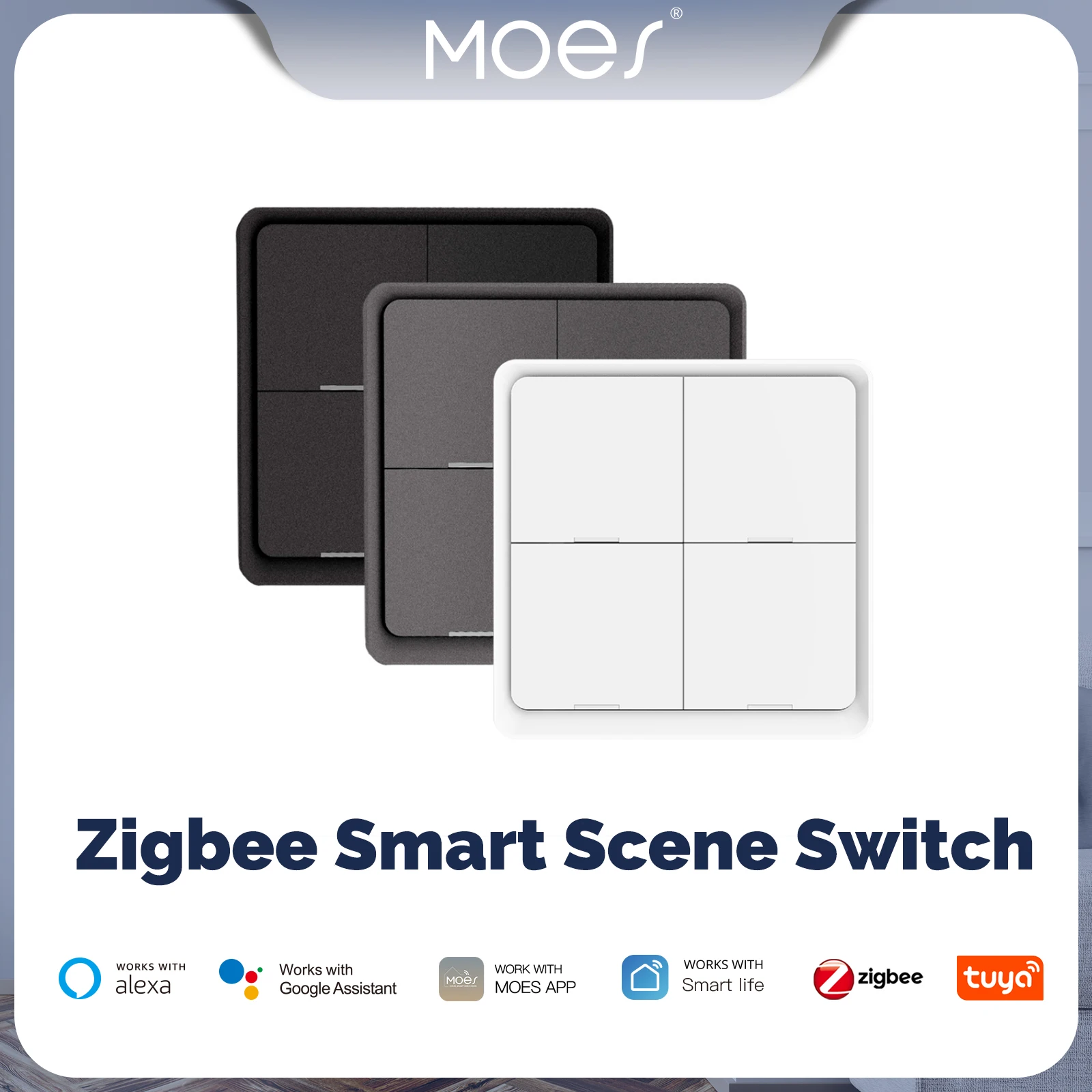 MOES 4 gang Tuya ZigBee Wireless 12 Scene Switch Controller a pulsante Scenario di automazione alimentato a batteria per dispositivi Tuya