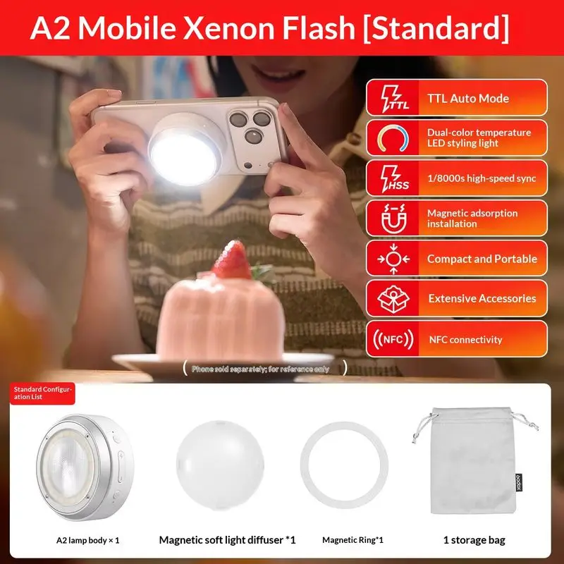 Godox A2 Smartphone Xenon Flash MagSafe TTL Mobile Anime peripheral photo HSS Bi-color LED Video Fill Light iPhone 15-18 gifts