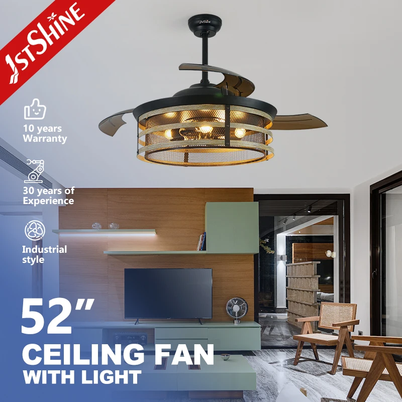 

1stshine Farmhouse Style 52 Inches Dc Motordecorative Indoor Light Invisible Ceiling Fan with Lamp
