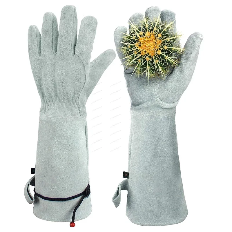 Cowhide Long Anti-prick Gloves, Protective Gloves for Orchard Yard Outdoor Engineering Operation