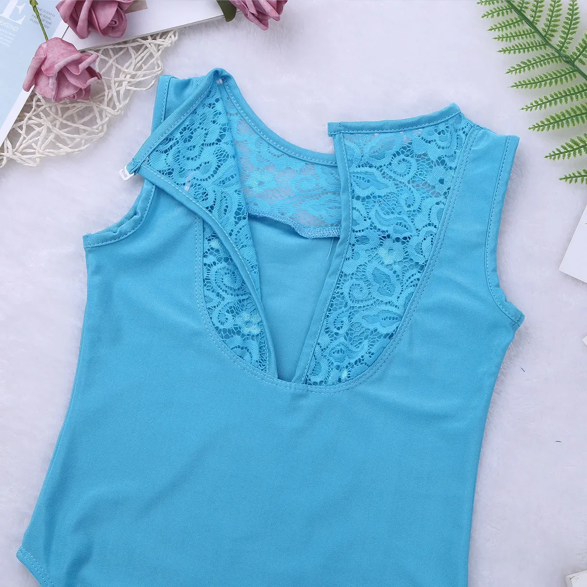 TiaoBug-بلا أكمام الدانتيل لصق يوتار للفتيات ، الجمباز المهنية يوتار ، الباليه ارتداءها ، ملابس الرقص للأطفال والمراهقين