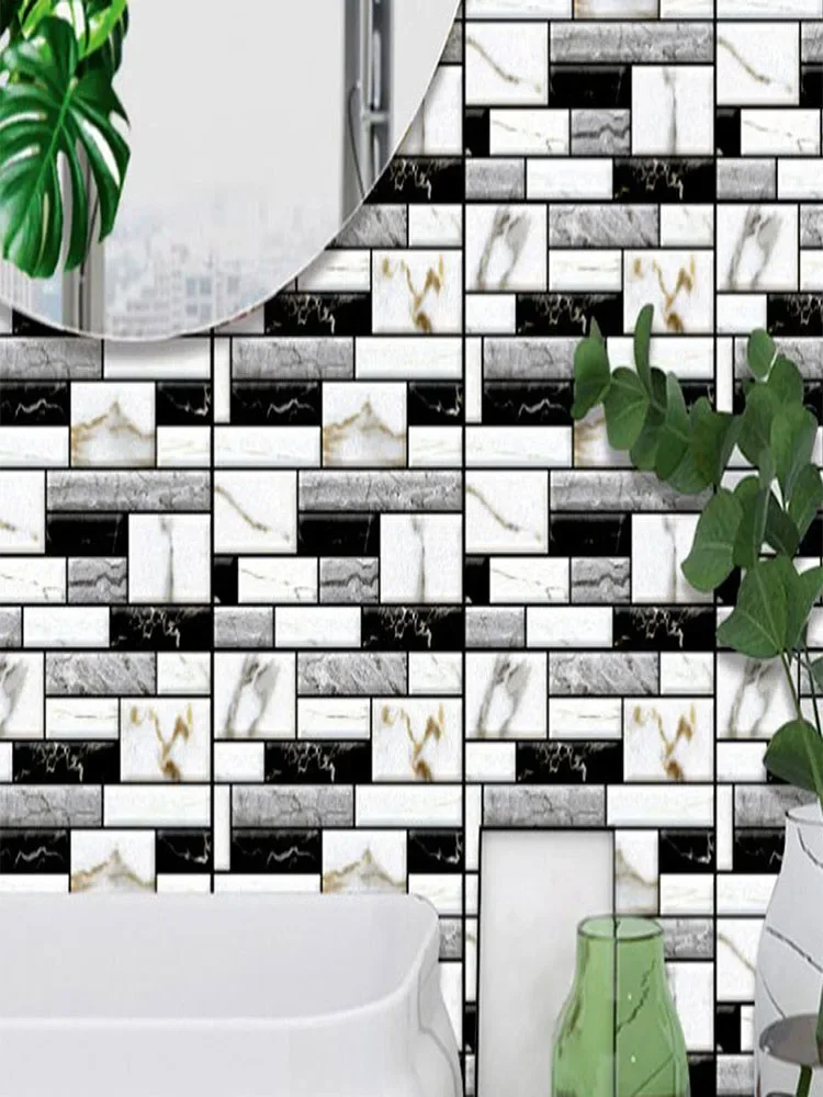 Autocollant mural de carrelage auto-adhésif, 10 pièces, couverture autocollante 3d en Pvc pour décoration de maison, pour placard de cuisine, salle de bains, papier peint étanche