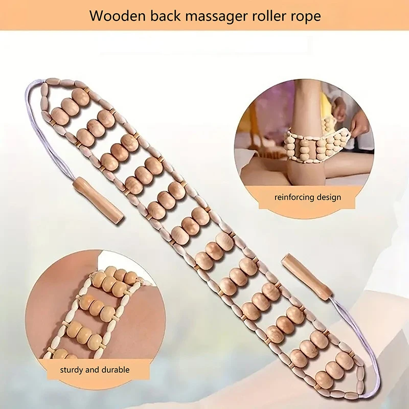 Strumenti per massaggio anticellulite con corda per massaggio alla schiena in legno Strumenti portatili per automasaggi per la cura del corpo del sollievo dal dolore muscolare della gamba del collo