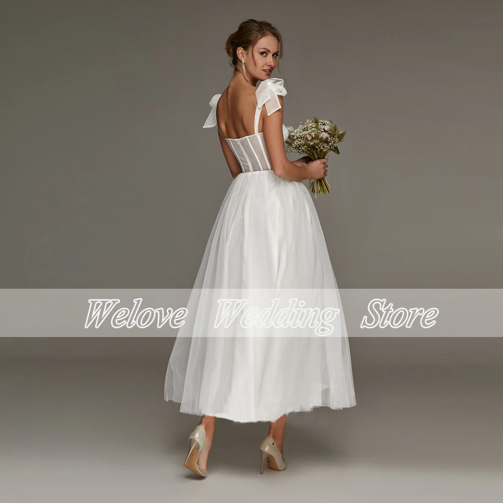 Short Wedding Dress Tea Length Civil Bridal Party Gown Bride Sleeveless A Line Simple Custom Made Sweetheart Neck Zipper Back