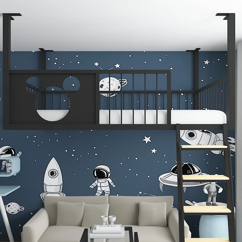 Provincial space loft bed, modern iron art elevated bed, upper and lower floors, simple and small unit hanging wall bed frame