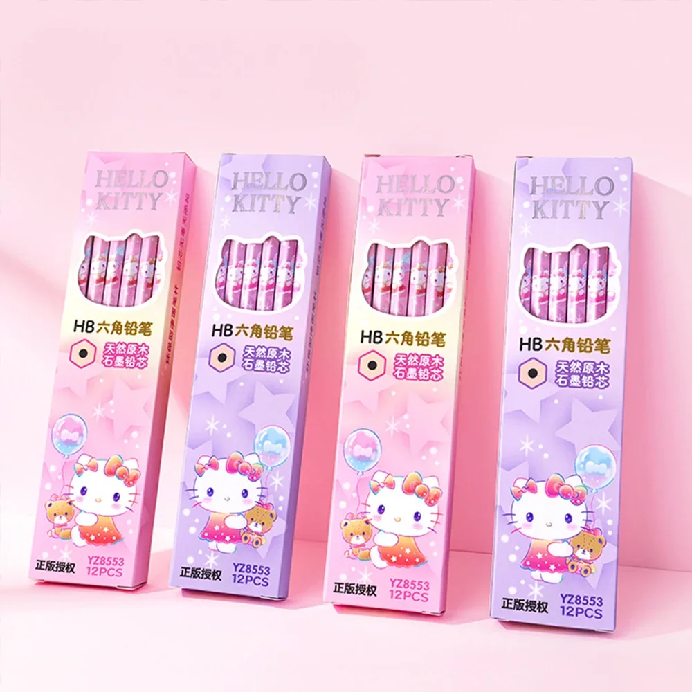 Sanrio 12pcs/set Kuromi Pencil Wooden Hexagonal Writing Pencils Student Creative Writing Pencil School Student Stationery