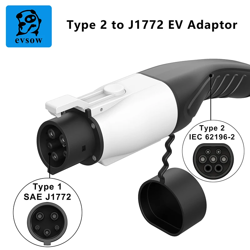 Evsow Type2 Car Charger Adapter 16A/32A Type2 ถึง Type1 อะแดปเตอร์สําหรับรถยนต์ไฟฟ้าปลั๊กชาร์จ 1 เฟส 7.2kw EV Charger Plug