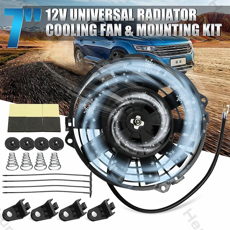12V/24V 800 CFM 80W High Performance 7inch/9inch/10inch/12 Inch Radiator Cooling Fan Assembly Kit Universal Black with Mount Kit