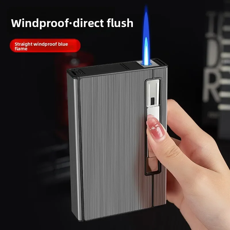 Metal Large Capacity 20 Fine Cigarettes Automatic Cigarette Box Anti-fall and Pressure-resistant Inflatable Wind-proof Lighter