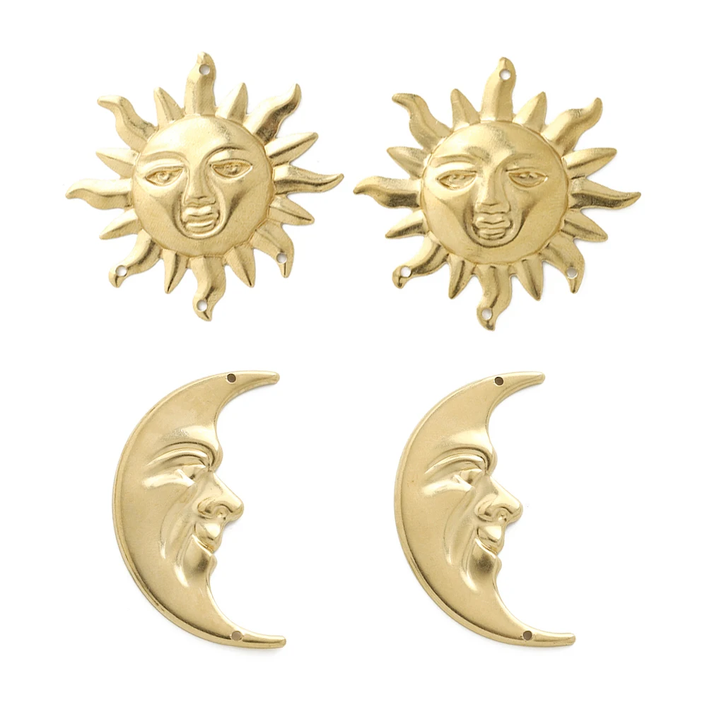 6Pcs Brass Sun Crescent Moon Face Celestial Charms Connector Link for DIY Earrings Necklace Bracelet Jewelry Making Accessories