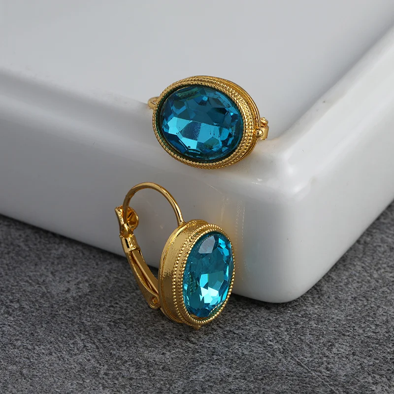 Vintage Oval CZ Leverback Earrings for Women Temperament Elegant Lady's Earrings Retro Party Accessories Gift Jewelry