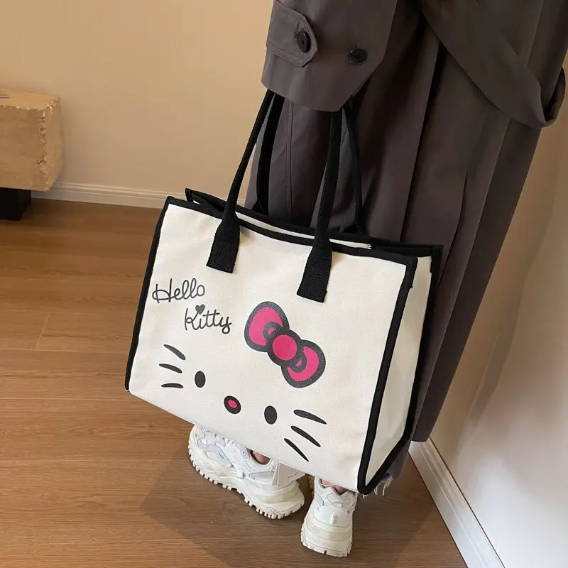 Sanrio Hello Kitty Canvas Tas Schoudertas Eenvoudige Handtas Mode Schattige Draagtas Valentijnsdag Cadeau Tas Y 2K Hello Kitty Cadeaus