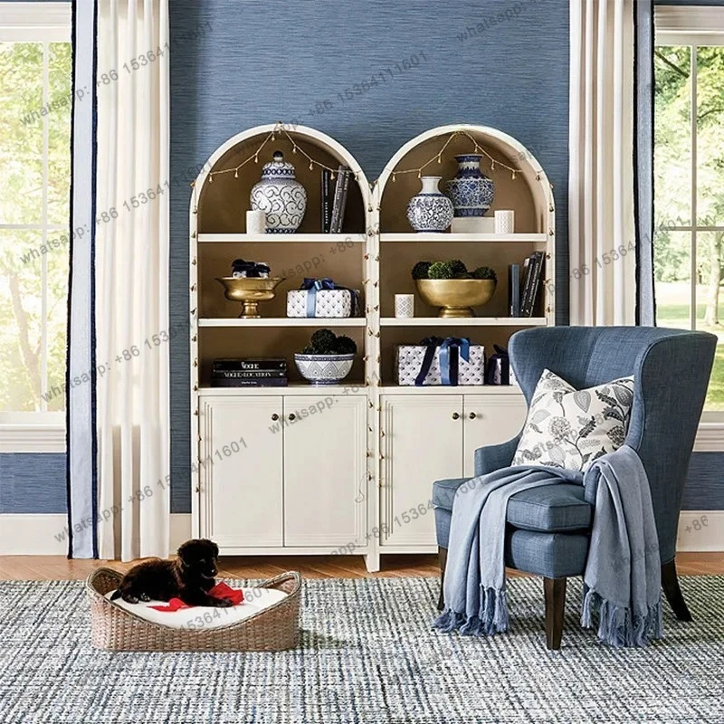 

yj21 American light luxury solid wood bookcase, post-modern simple living room with door storage cabinet