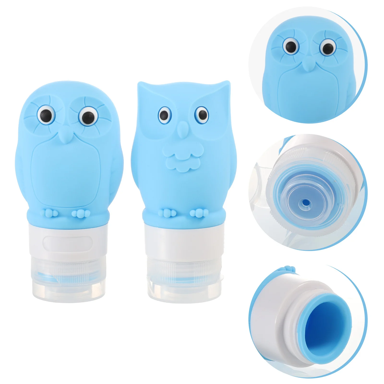 Juego de 2 Botellas de Silicona de 60 ml con Diseño de Búho, Portátiles, para Viajes, para Cosméticos, Gel de Ducha, Recargables, Antiderrames, Reutilizables