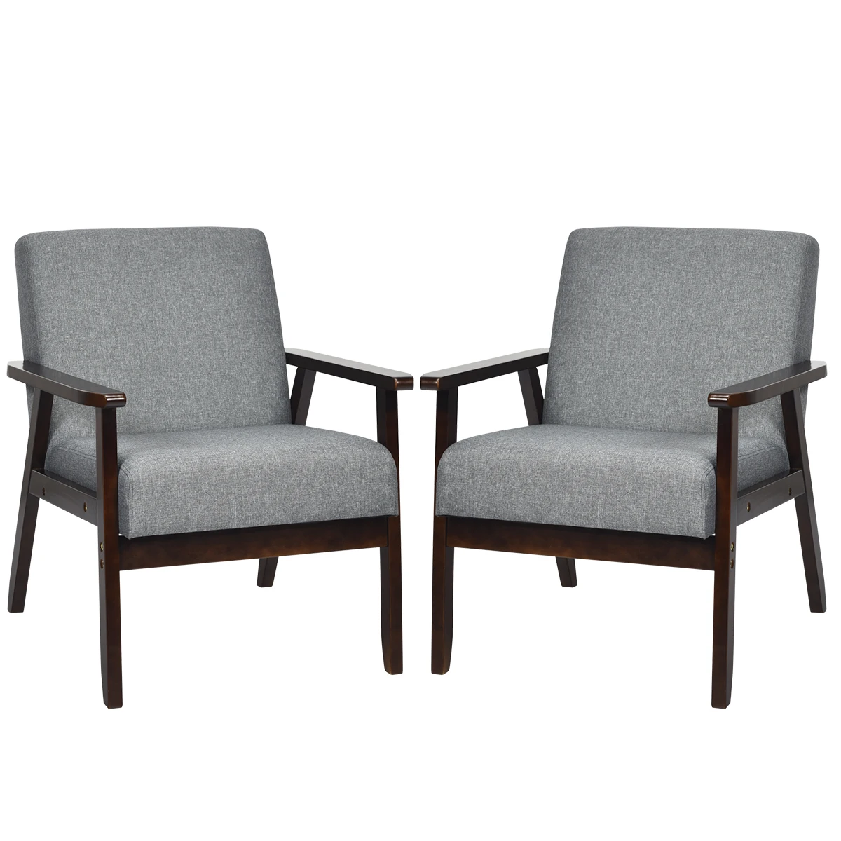 Set of 2 Fabric Accent Chair Armchair Wooden Upholstered Lounge Chair Dark Grey