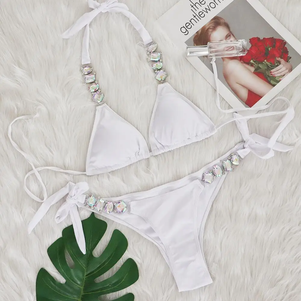 Red Rhinestones Sexy Bikinis 2026 Women Swimwear Female Swimsuit